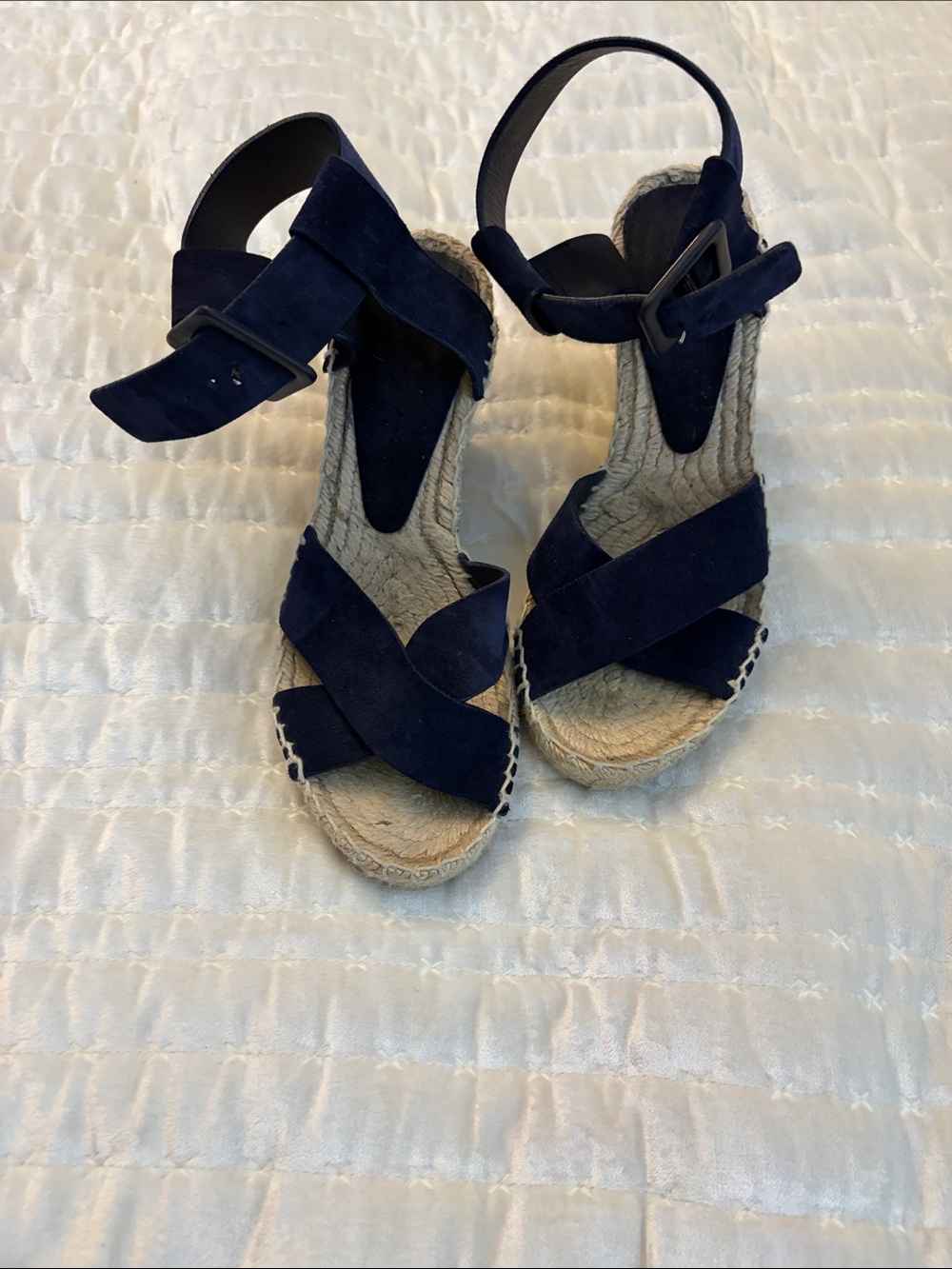 Vince Navy Suede Espadrille Wedge Sandals - Women's